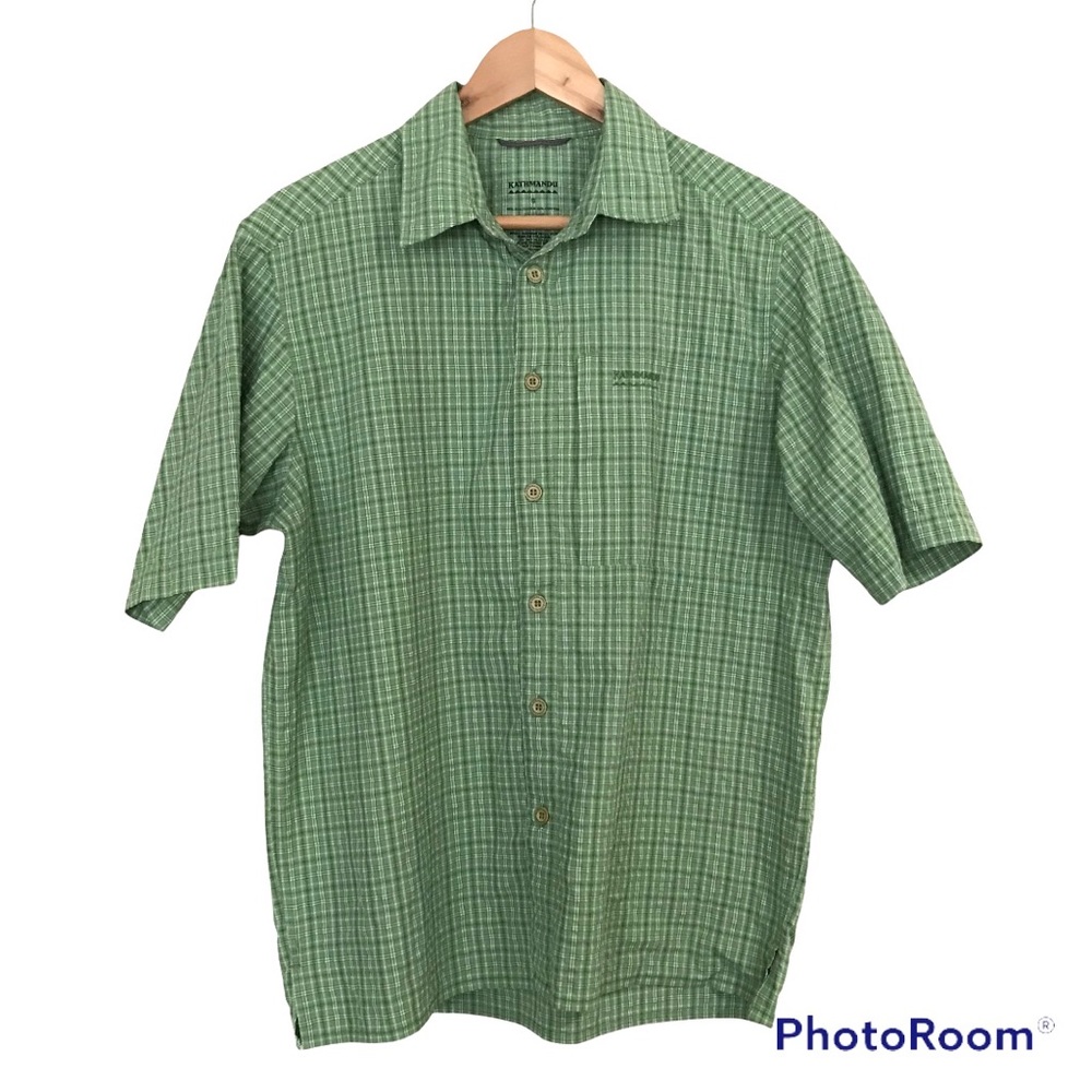 Kathmandu Men’s Green Plaid Button Up Outdoors Short Sleeve Top